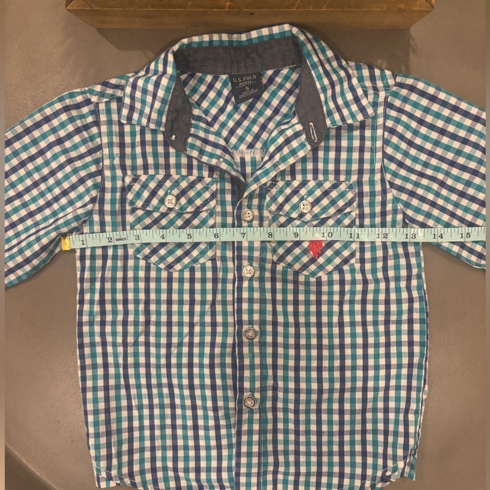 U.S Polo Assn. Size 5 Short Sleeve Button Down Shirt - Blue and Green - Picture 5 of 6